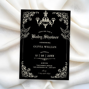 Black Vintage gothic arch angels baby shower Invitation