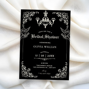 Black Vintage gothic arch angels bridal shower Invitation