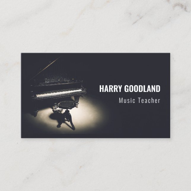 Black vintage grand piano  business card (Front)