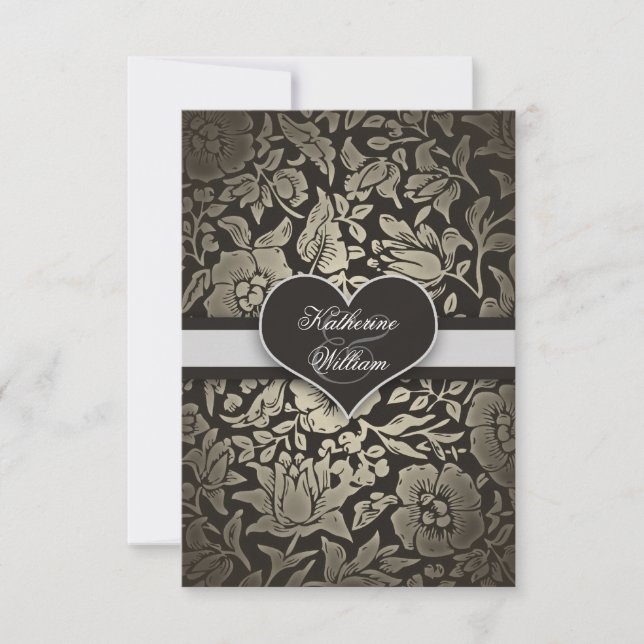black vintage heart wedding RSVP cards (Front)