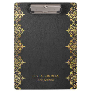 Black Vintage Leather Gold Border Frame Clipboard
