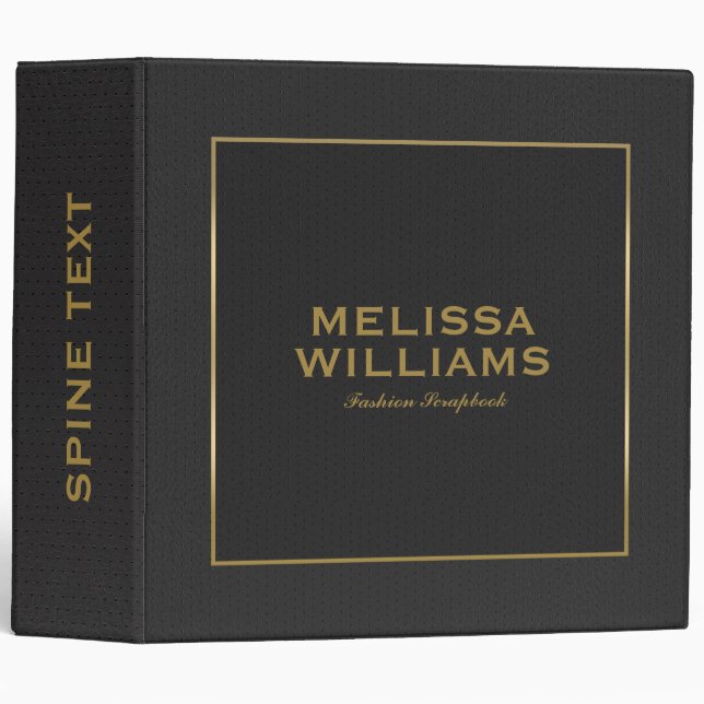 Black Vintage Leather Texture Gold Frame Accent Binder (Front/Spine)