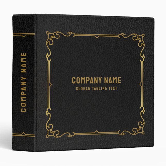 Black vintage leather with vintage gold frame binder (Front/Spine)