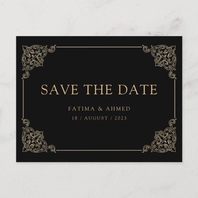 Black Vintage Muslim Save The Date Announcement Postcard (Front)
