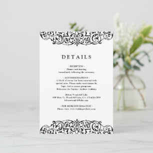 Black Vintage Ornate Frame Classic Wedding Details Card