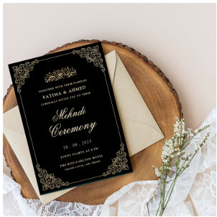 Black Vintage Ornate Frame Muslim Mehndi Ceremony Invitation