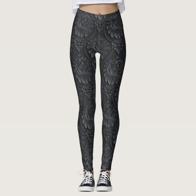 Black Vintage Pattern Leggings (Front)
