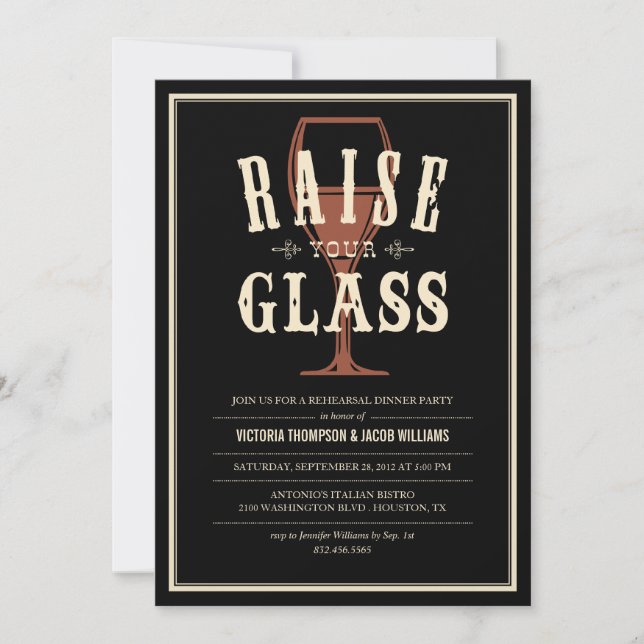 Black Vintage Rehearsal Dinner Invitations (Front)
