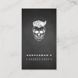Black Vintage Retro Barber Shop Skull  Business Card