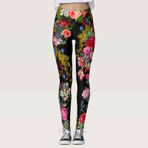 Black Vintage Rose Garden Leggings