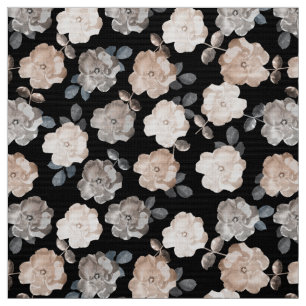Black Vintage Roses White Repeating Pattern Cotton Fabric