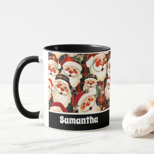 Black Vintage Santa Claus Tartan Plaid Christmas Mug