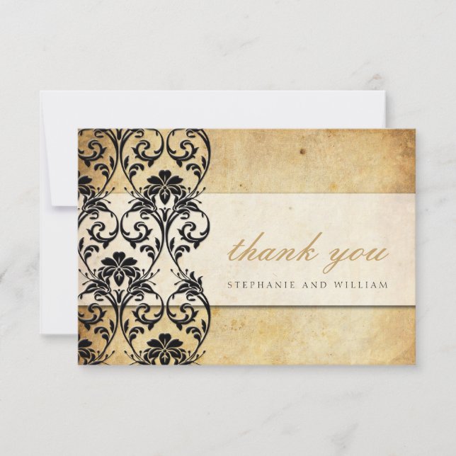 Black Vintage Swirl Wedding Thank You Card (Front)