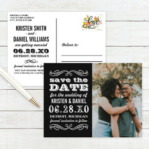 Black Vintage Type Photo Save the Date Announcement Postcard
