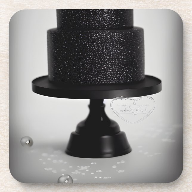 Black Vintage Wedding Cake & Stand Coaster (Front)