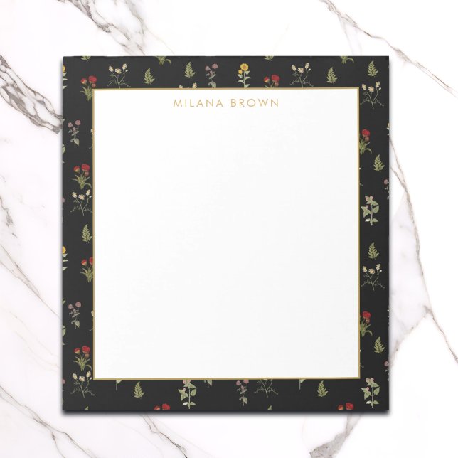 Black Vintage Wildflower & Gold Name Notepad (Creator Uploaded)