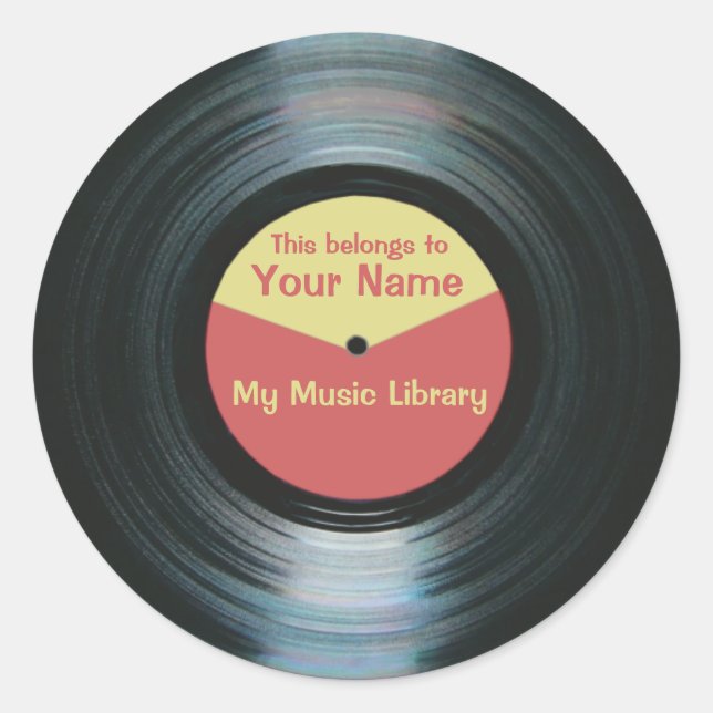 Black Vinyl Music Library Record Label Stickers (Front)