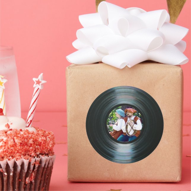 Black Vinyl Music Record Label Sticker &Your Photo (Party)
