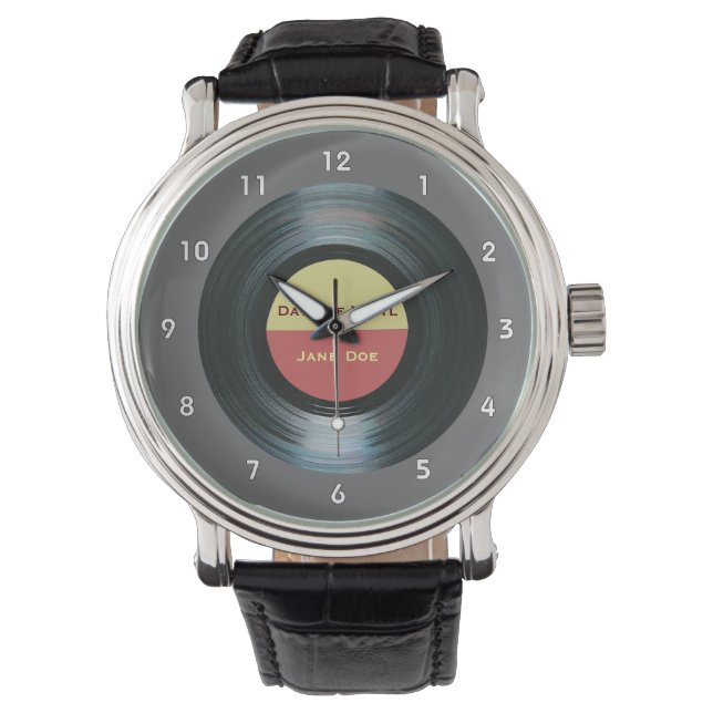 Black Vinyl Music Record Label Watch (Front)
