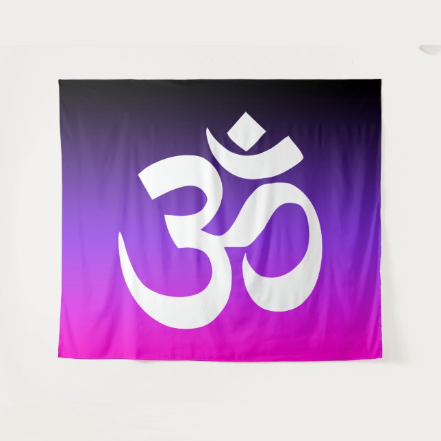 Black Violet and Hot Pink Ombre Om Symbol Tapestry (Front (Horizontal))