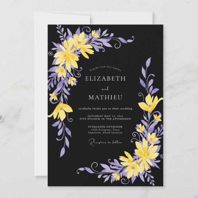 Black Violet Foliage Eucalyptus Wedding Invitation (Front)