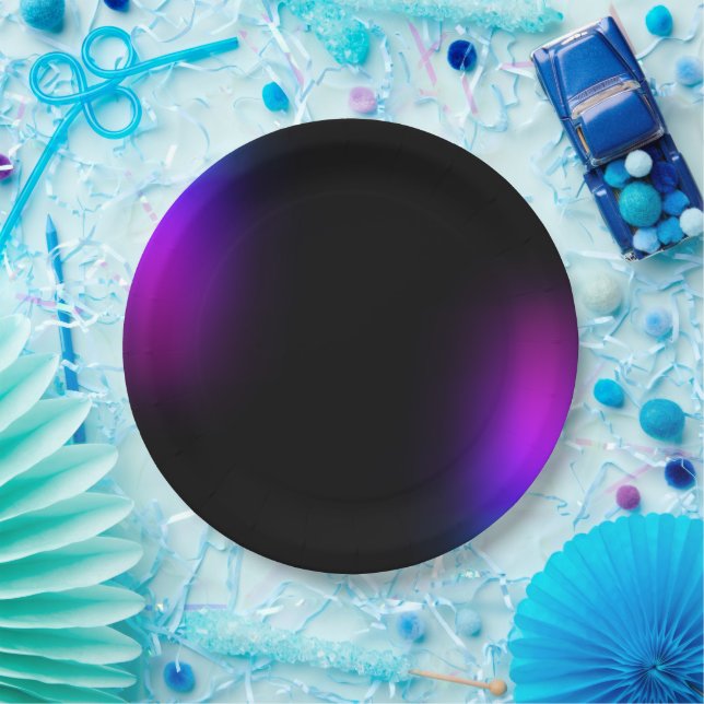Black Violet Gradient Glow Paper Plate (Party)
