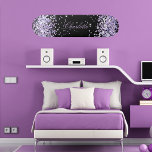 Black violet lavender glitter dust name elegant skateboard<br><div class="desc">A black background. Personalize and add your name.  Decorated with violet,  lavender coloured faux glitter dust. The name is written with a modern hand lettered style script.</div>