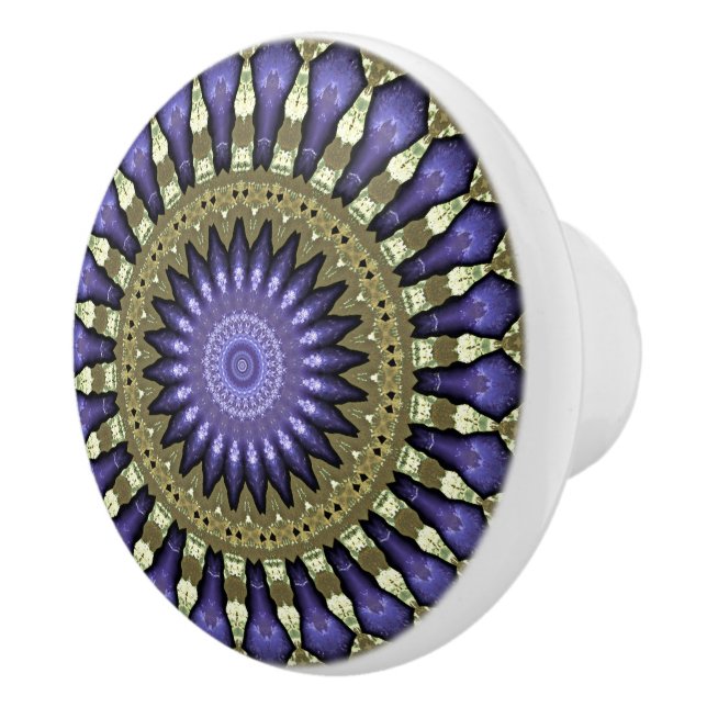 Black Violet Purple Faux Gold Mandala Pattern Ceramic Knob (Right)
