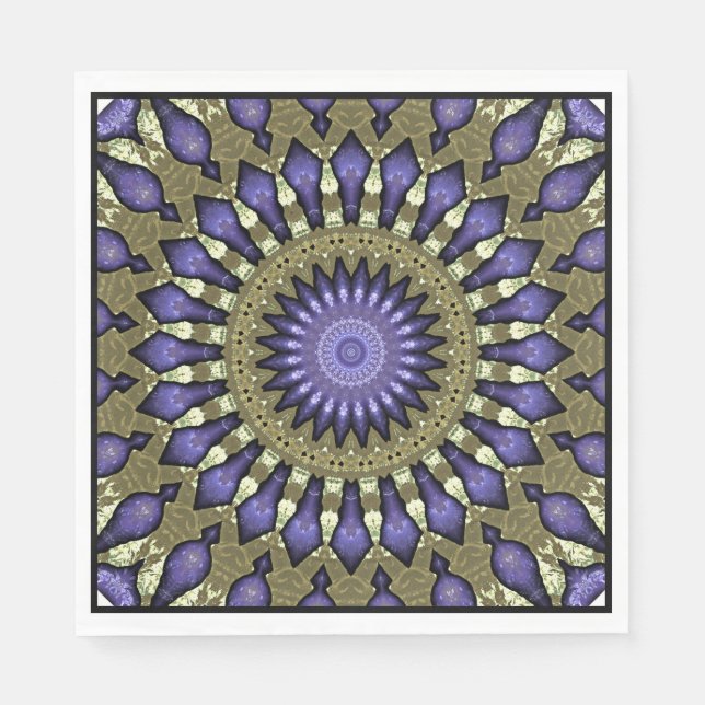 Black Violet Purple Faux Gold Mandala Pattern Napkin (Front)