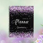 Black violet purple glitter name appointment 2025 planner<br><div class="desc">Black background. Violet,  purple faux glitter dust.  Personalize and add a year and name.  White letters.</div>