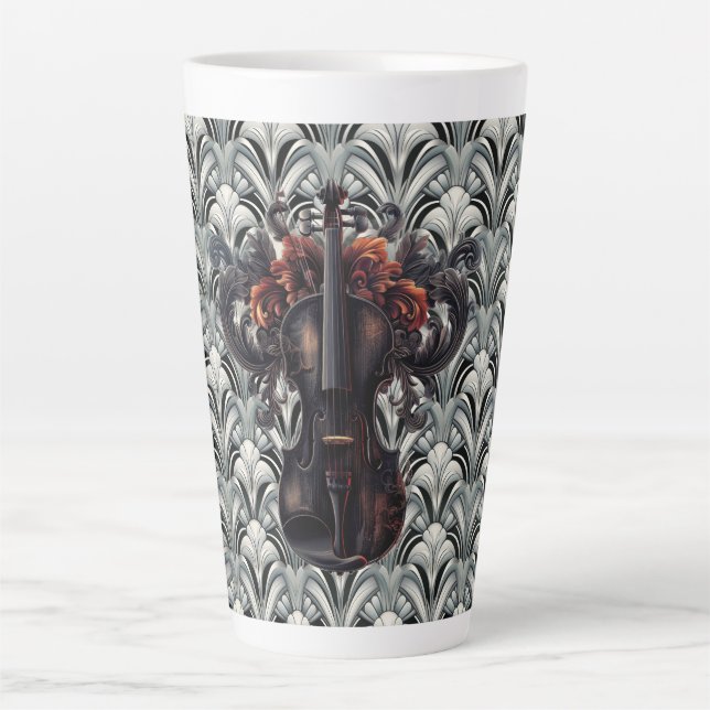  Black Violin in Art Deco GMajor Ceramic Latte Mug (Front)