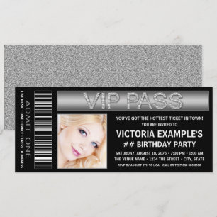 Black VIP Pass Ticket Birthday Party Invitation