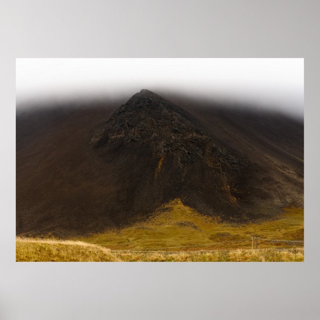 Black volcanic mountain and low clouds poster (Front)