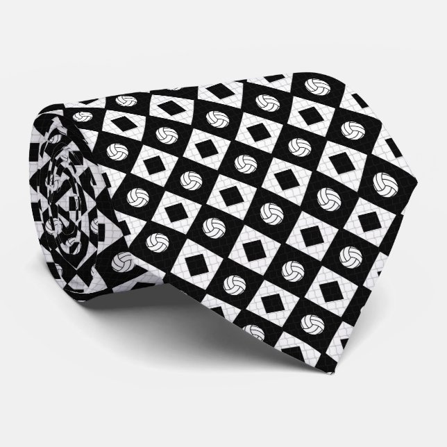 Black Volleyball Argyle Pattern Tie (Rolled)