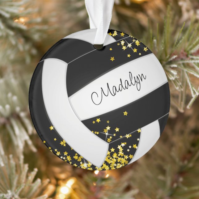 black volleyball with tiny gold stars ornament (Tree)