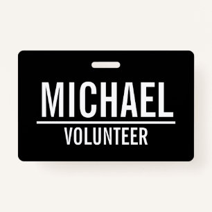 Black Volunteer Badge with Custom Name