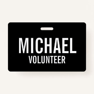 Black Volunteer Badge with Custom Name