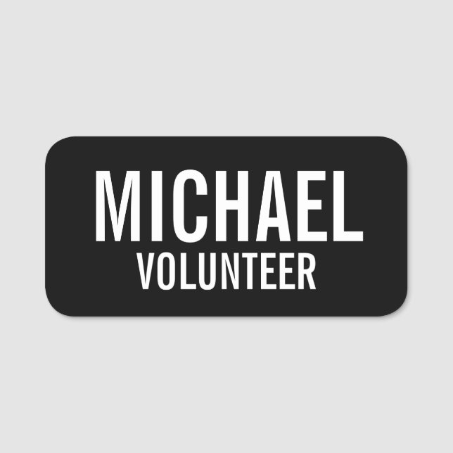 Black Volunteer Badge with Custom Name (Front)