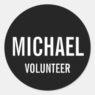 Black Volunteer Badge with Custom Name  Classic Round Sticker