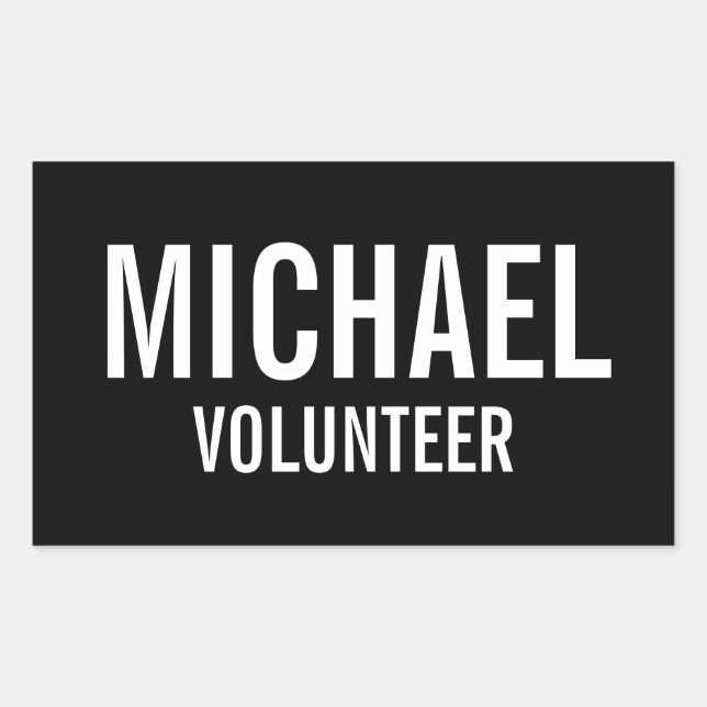 Black Volunteer Badge with Custom Name Sticker (Front)