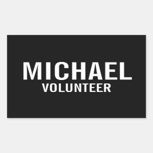 Black Volunteer Badge with Custom Name Sticker