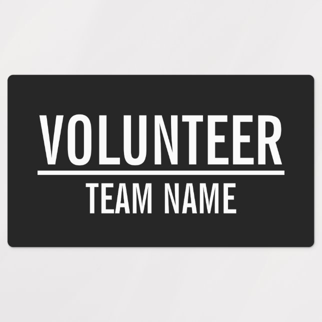 Black Volunteer Badge with Custom Team Name Labels (Design 1)