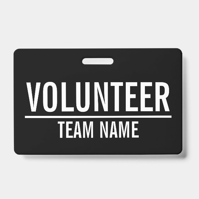 Black Volunteer with Custom Team Name Badge (Front)