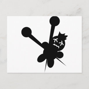black voodoo doll needles torture postcard