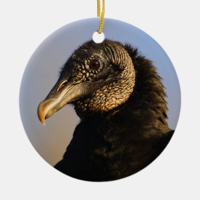 black vulture face ceramic ornament (Front)
