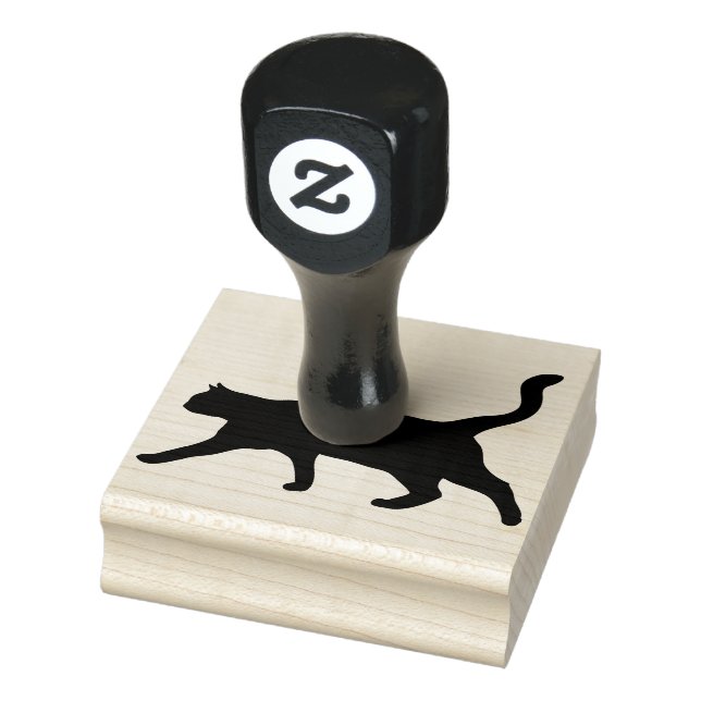 Black Walking Cat Silhouette Rubber Stamp (Stamp)