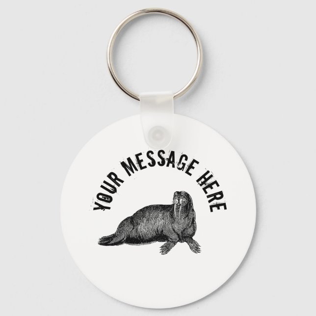 Black Walrus simple Illustration Keychain (Front)