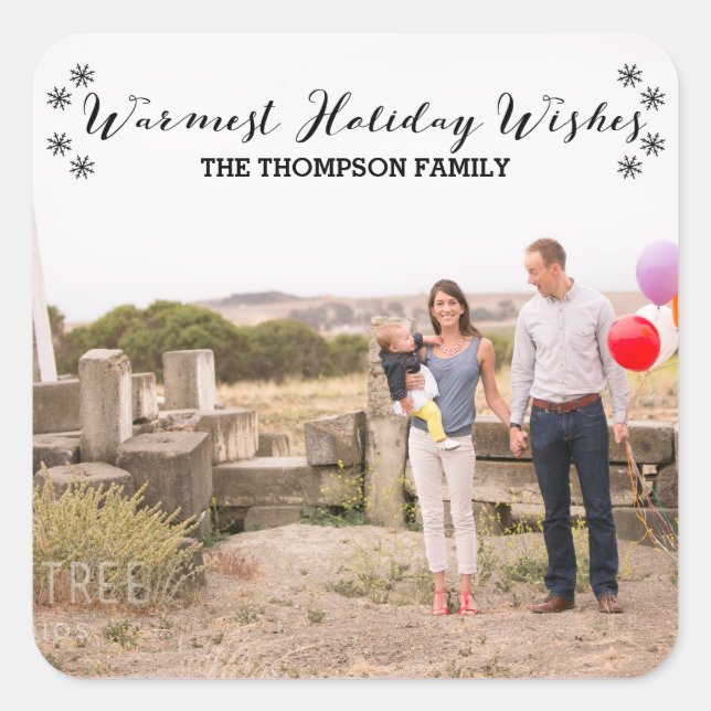 Black Warmest Holiday Wishes Photo Stickers (Front)