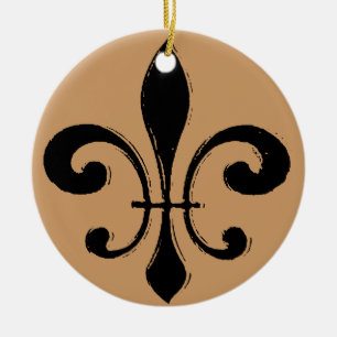 Black Washout Fleur De Lis Ceramic Ornament