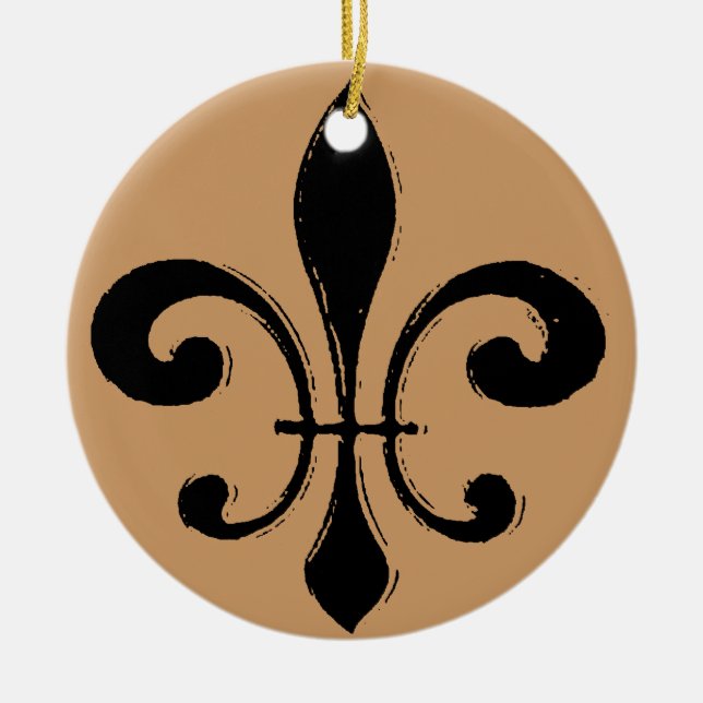 Black Washout Fleur De Lis Ceramic Ornament (Front)